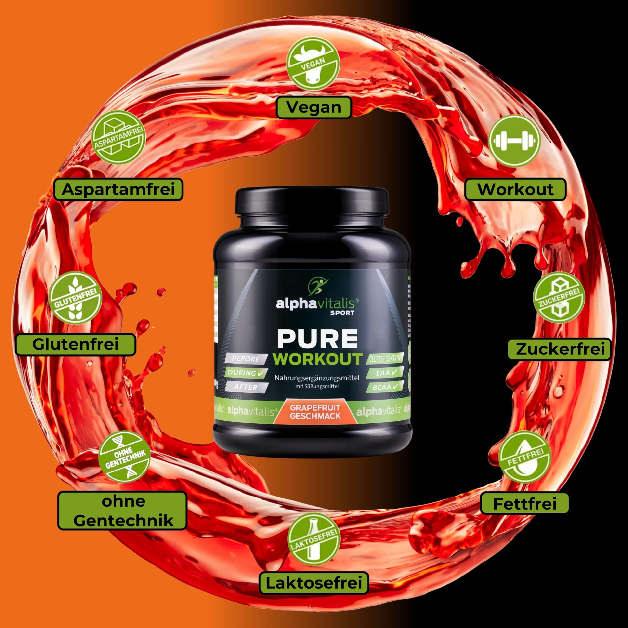 PURE INTRA WORKOUT Shake GRAPEFRUIT - 800g Cluster Dextrin Pulver + EAA + Elektrolyte - Hochverzweigtes zyklisches Maltodextrin, freie essentielle Aminosäuren, Mineralien für Sportler