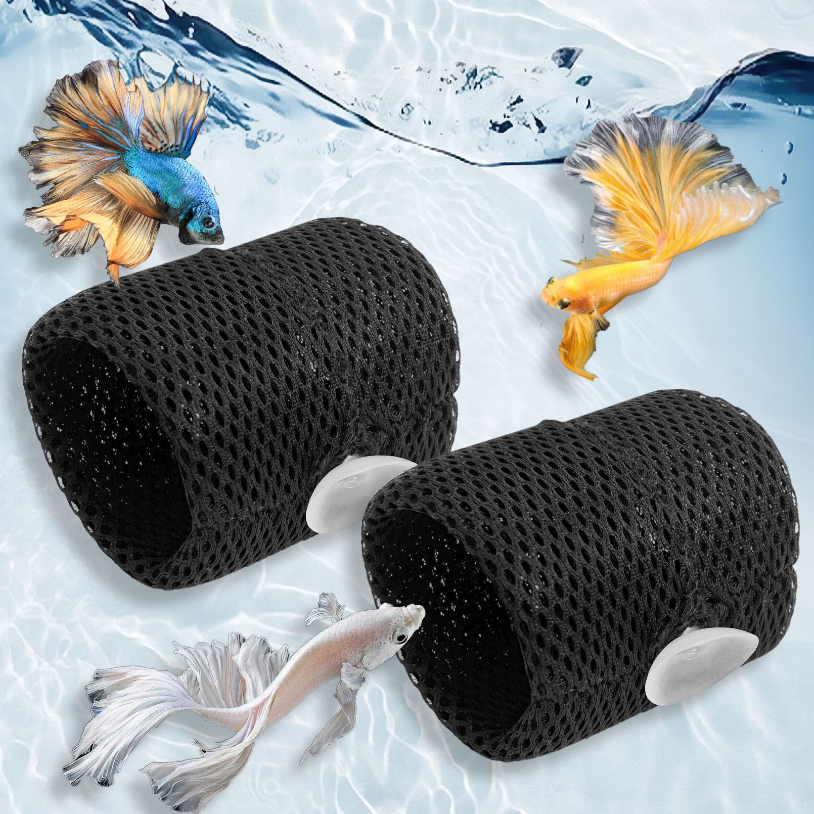 PINVNBY 2 Pack Betta Fish Cave Black Betta Fish Hideout Hollow Fish Tank Tunnel with Suction Cup Betta Shelter Toys Betta Fish Tank Accessories Decorations for Shrimp Cichlid