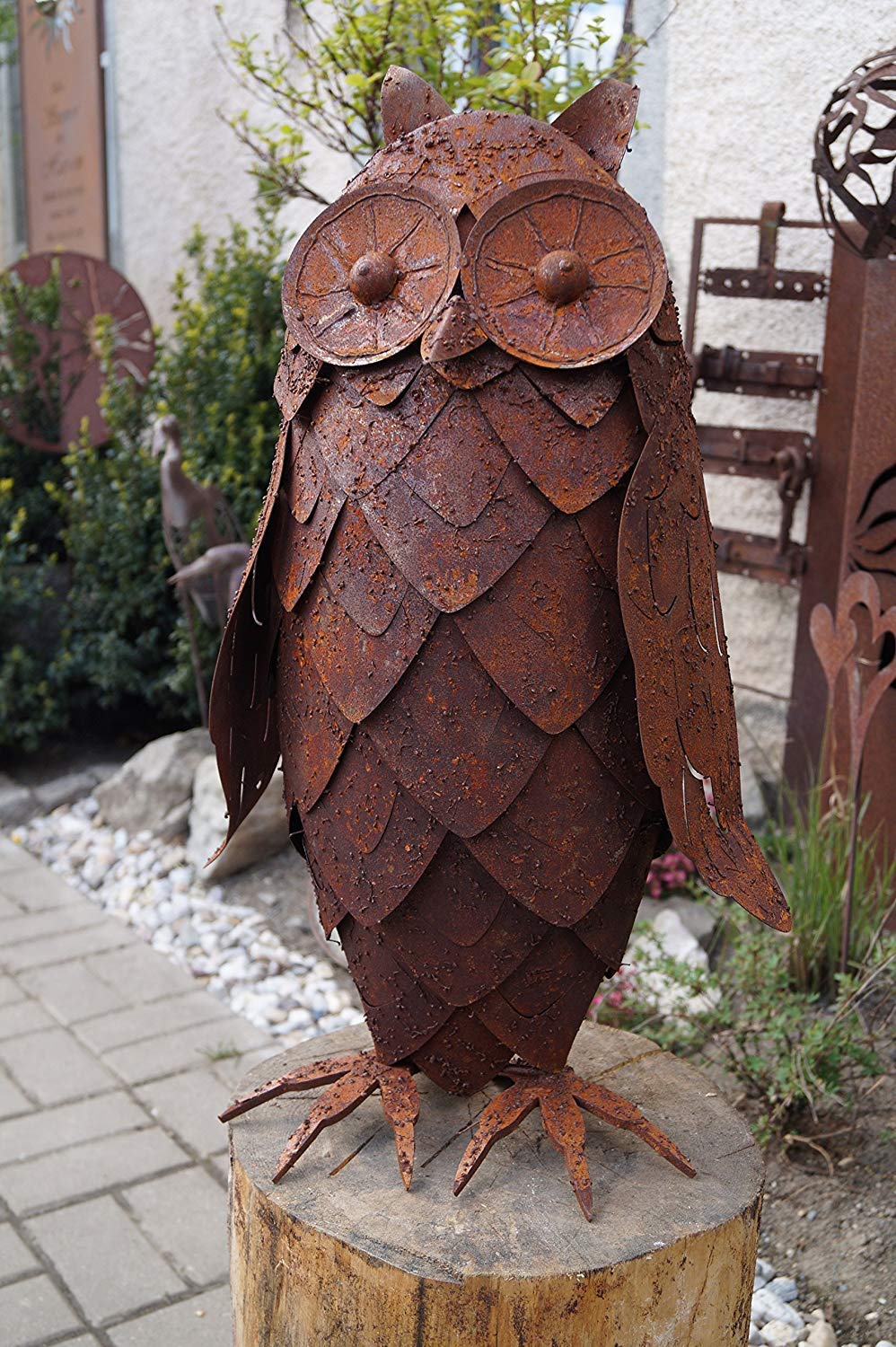 Edelrost Eule 3D Optik Metall Skulptur Tierfigur Gartendekoration
