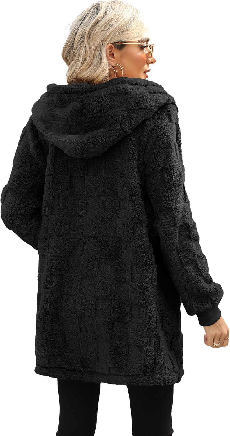 ReachMe Womens Fleece Zip Up Jacket with Pockets Oversized Long Sherpa Hoodie Fuzzy Jackets Warm Teddy Coat - Image 6
