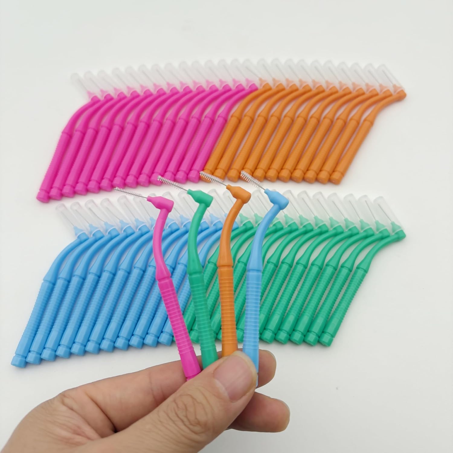 50 Pcs Interproximal Brush, Gum Interdental Brushes, L Angle Reusable Dental Cleaners Brushes,Disposable Oral Dental Hygiene Brush,Dental Toothpick Floss for Braces,Tooth Cleaning Tool (4 Multi-color)