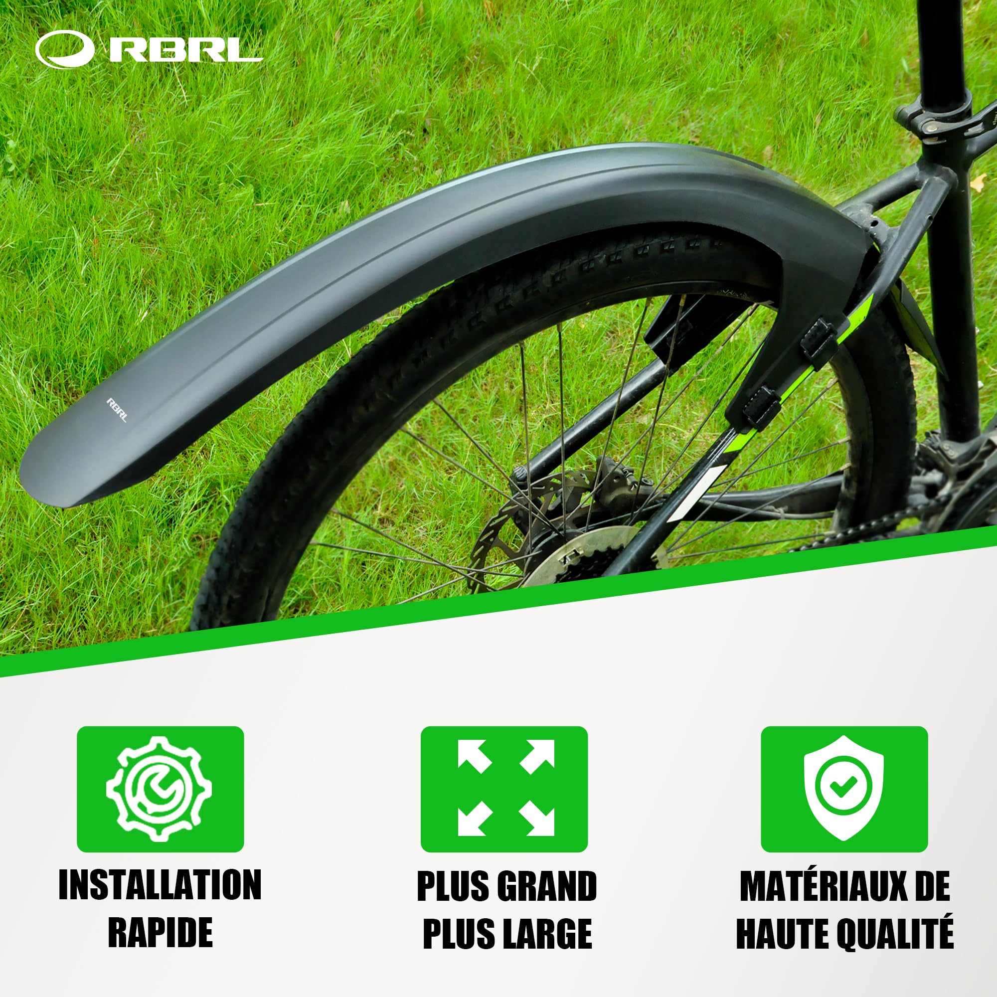 RBRL Garde-Boue VTT et Vélo Électrique, Protection Complète, Compatible Roues 27,5" / 29" Jusqu’à 3,0", Garde-Boue Anti-Projections Boue et Eau, Installation Stable sans Outil