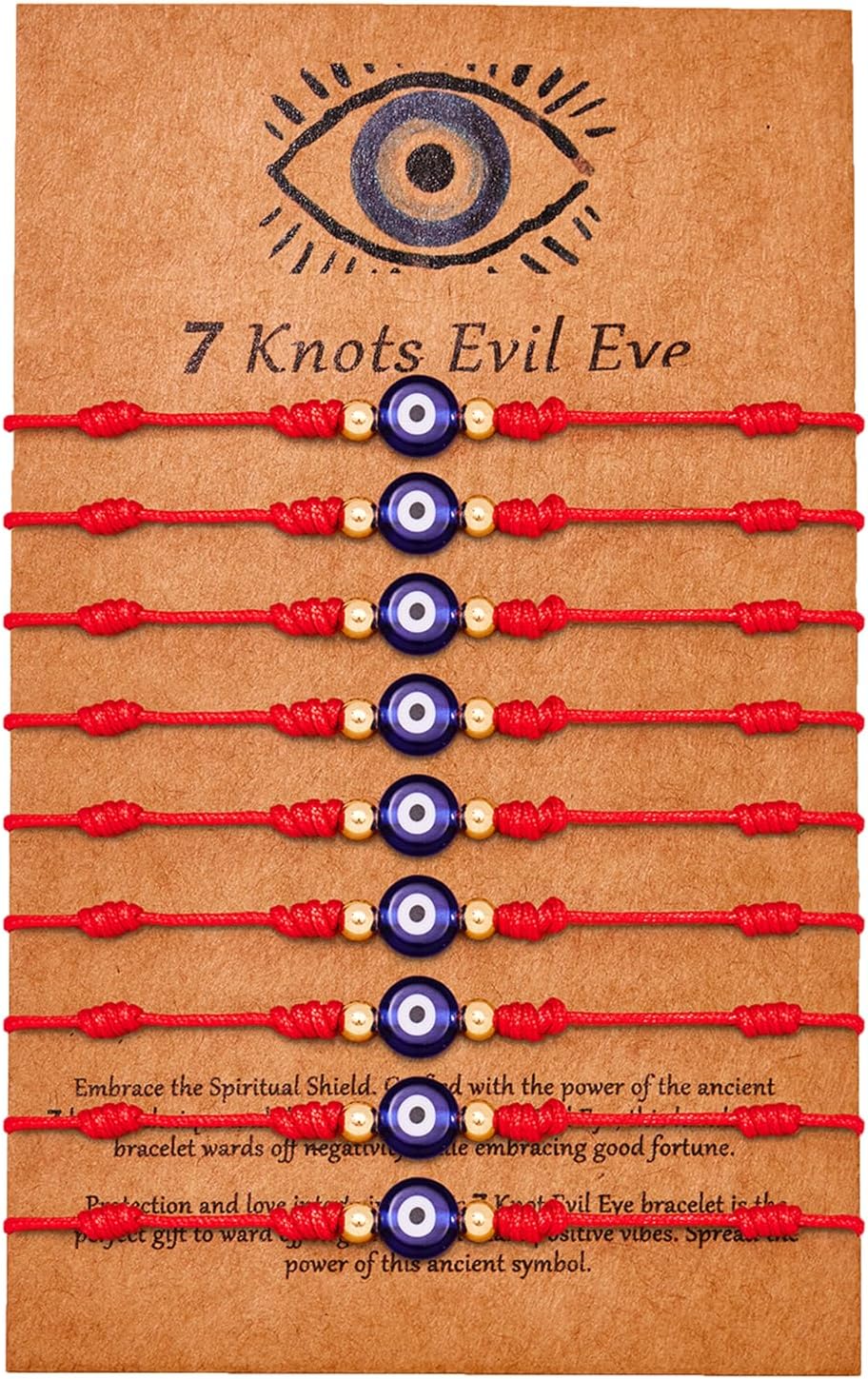 9pcs Evil Eye 7 Knot Lucky Bracelets, Rakhi for Brother and Bhabhi Adjustable Red String Amulet for Women Men with Gold Bead, Protection Jewelry Hand Bracelet