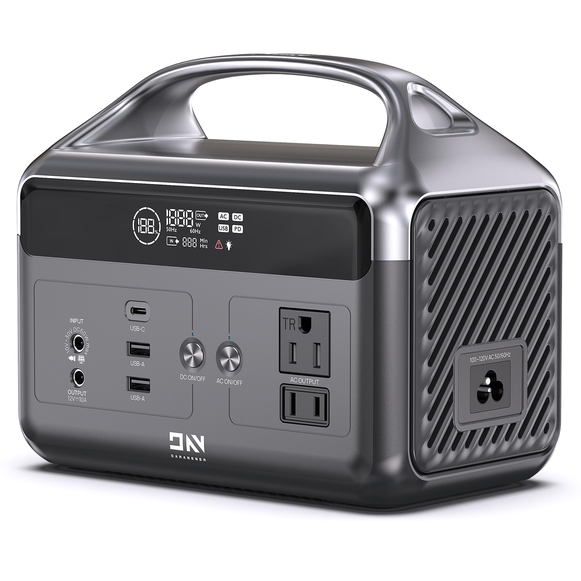 DaranEner Portable Power Station 60,000mAh, 192Wh LiFePO4 Battery Backup w/2 300W (Surge 600W) AC Outlets, 2H Fast Charging, Power Bank for Hurricane Emergency/Home/Outdoor Camping/RVs Use