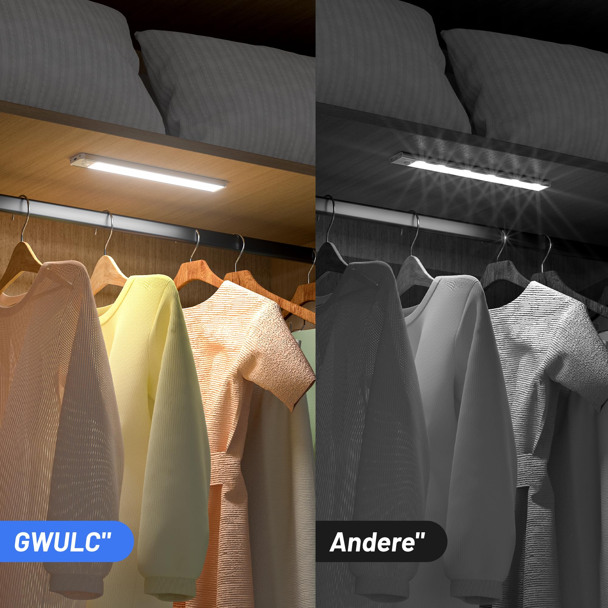 GWULC Luce LED Sottopensile Cucina Luci: Armadio Lampada Sensore Movimento Batteria USB Ricaricabile Senza Fili Interno Strisce Lampade Adesive Sotto Pensile Light Pensile illuminazione Barra