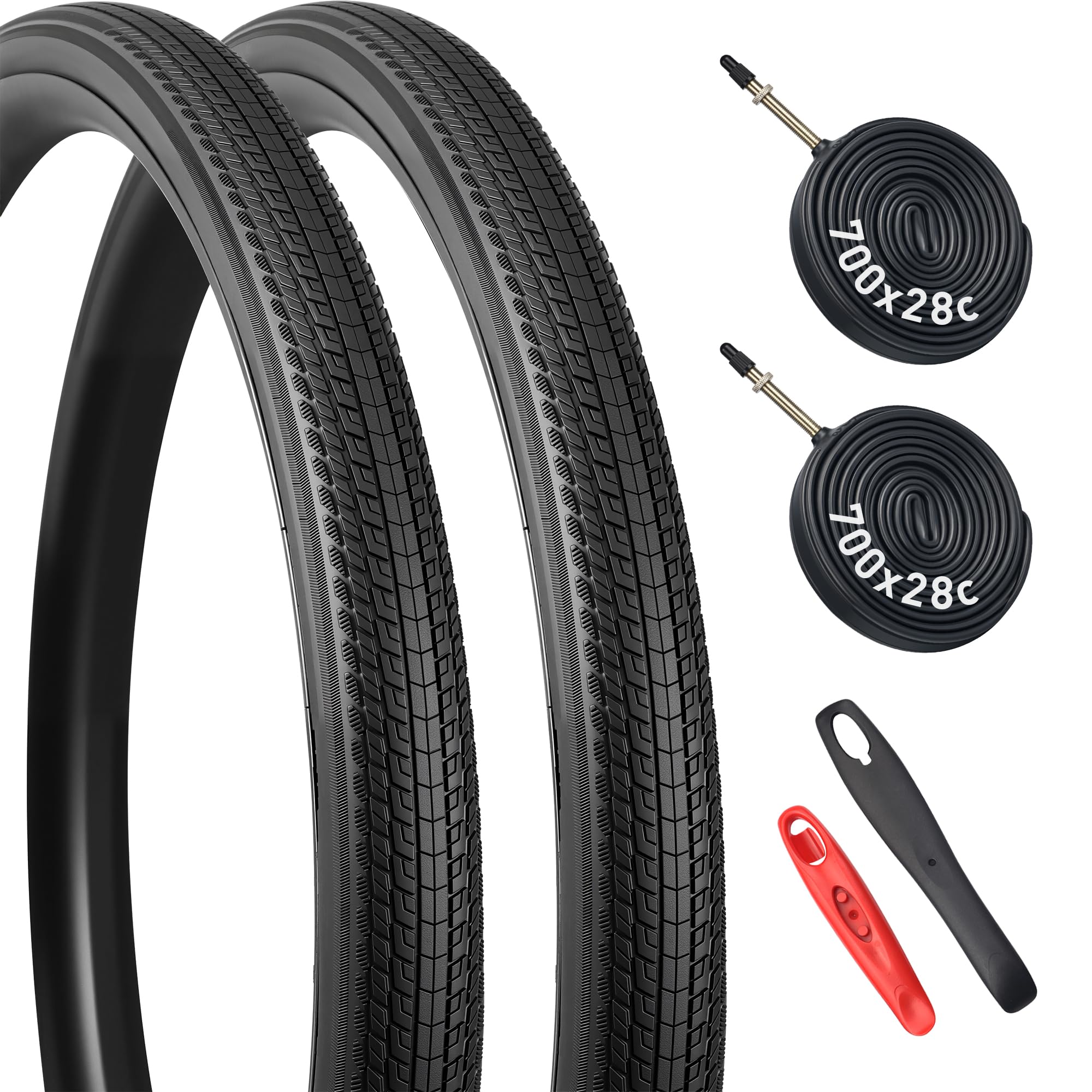 MEGHNA 2 PCS Bicycle Tyres 700x28c/32c/35C City, Road & Gravel Tyres - 28-622, 32-622, 35-622 Covers - Ideal for 700C Wheels (2 Tyres + 2 Tubes + 2 Tyre Levers, 700x28c)