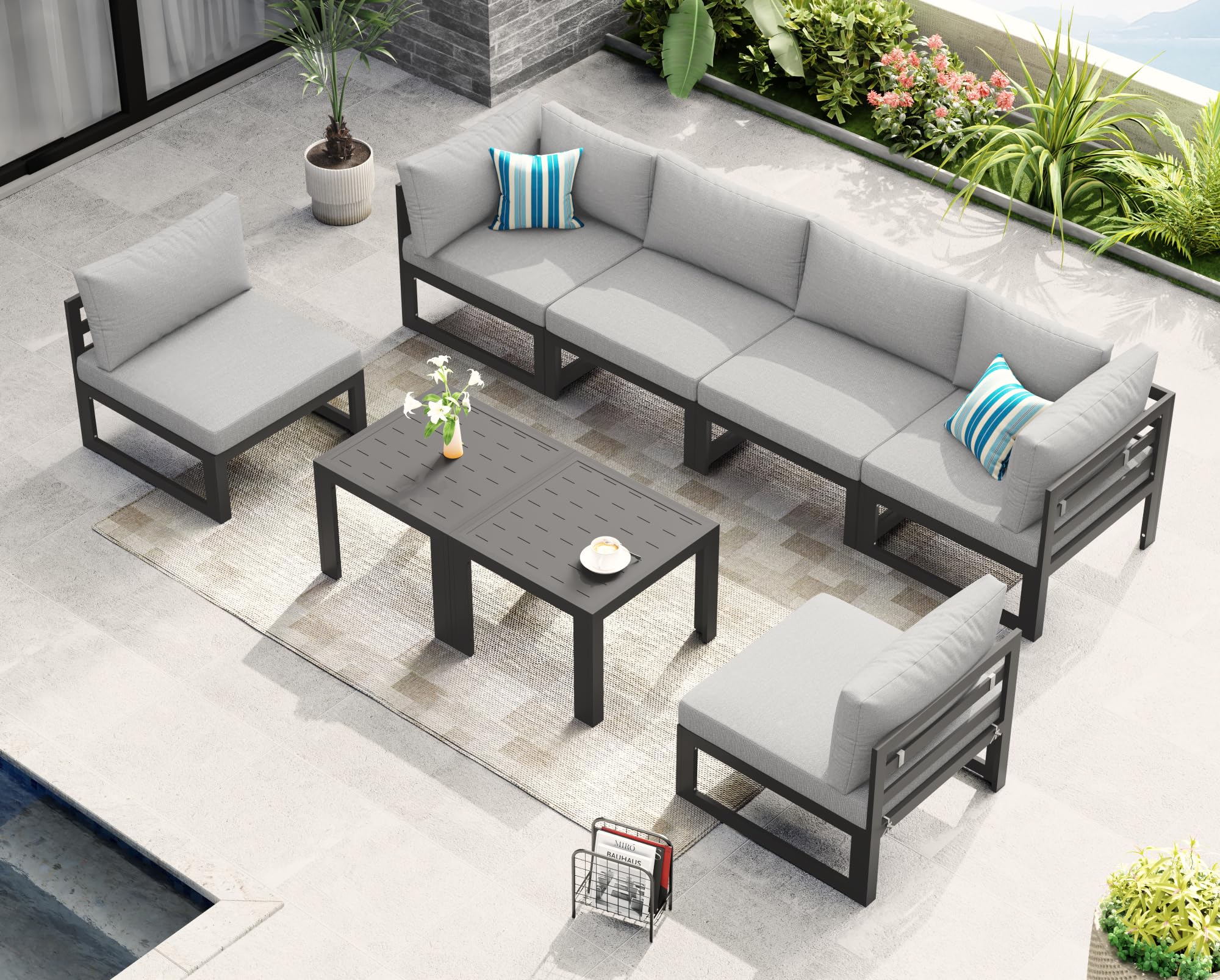 NICESOUL 8 Piece Extra Large Modern Aluminum Outdoor Sofa