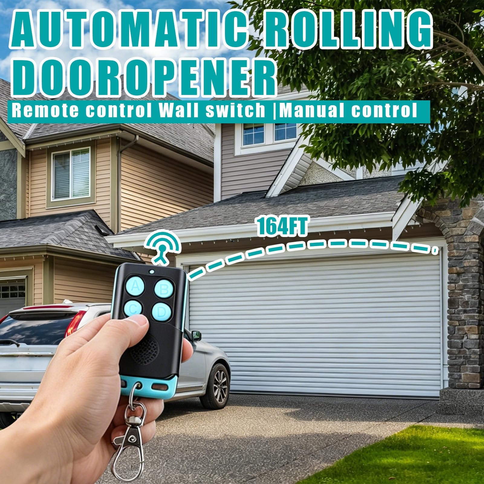Abridor automático de puerta de garaje enrollable, motor 800N 1/2HP CC con 2 mandos a distancia, operador de persiana enrollable de metal de 40 x 30 cm para entradas de almacén de granero y tiendas