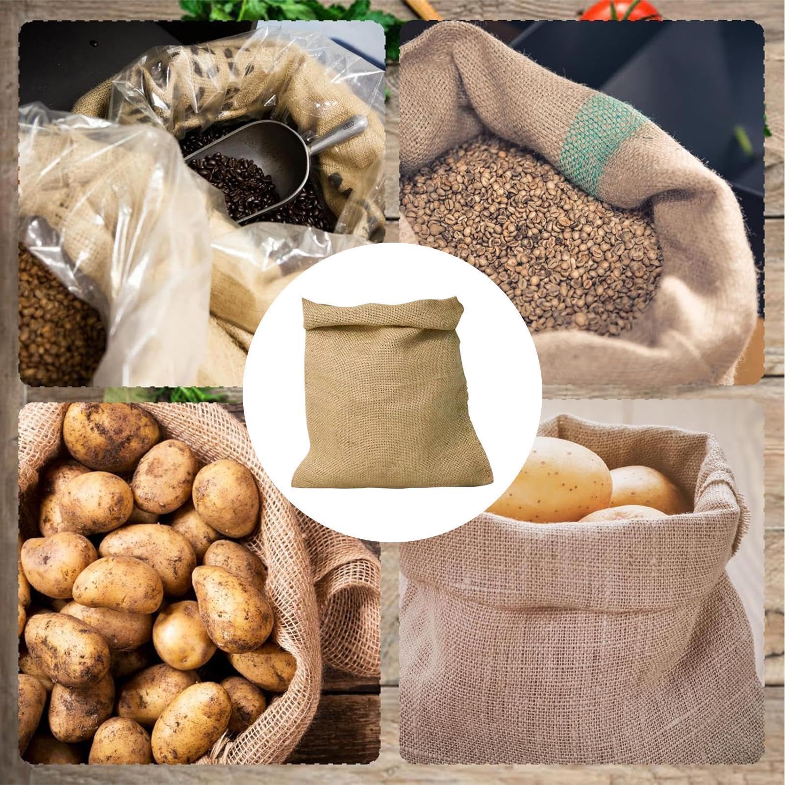 Sacs en toile de jute – Grand organisateur réutilisable pour le jardinage, le stockage et la plantation – 40 x 60 cm, idéal pour la terre, le sable, les fruits et les légumes dans le garage, la