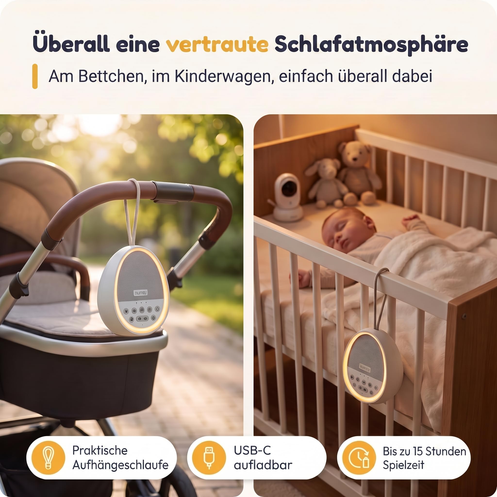 Numsy Calm White Noise Machine Baby mit Nachtlicht - Einschlafhilfe Baby