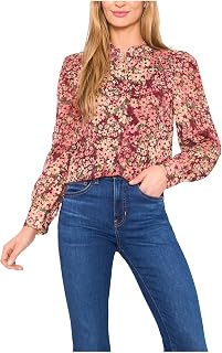 Womens Long Sleeve Hidden Placket Floral Top