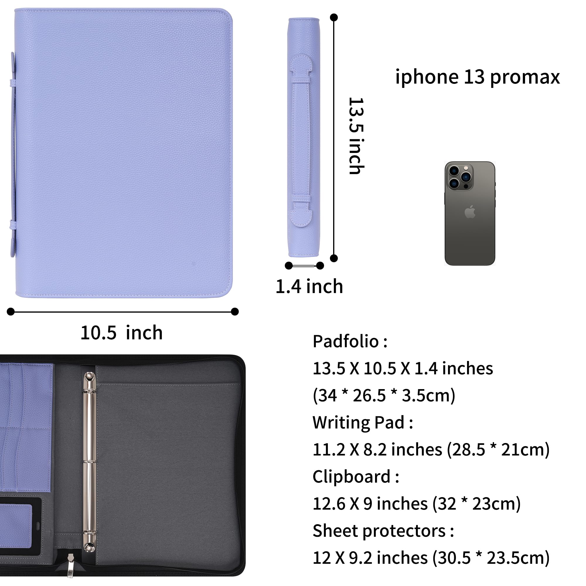 Wonderpool Travel Zippered Portfolio 3 Ring Binder A4 Padfolio Document Case with Removable Clipboard Legal Pad Holder - Image 2