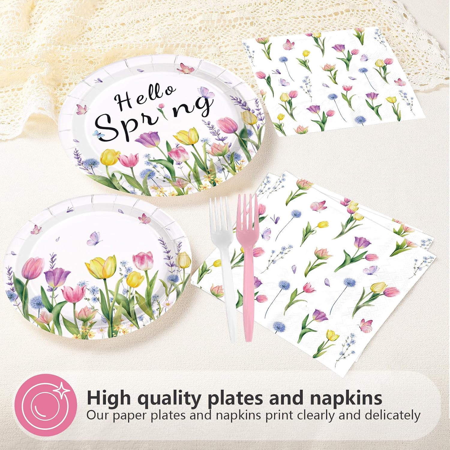 96 Pcs Spring Floral Party Supplies Tulip Flower Plates and Napkins Watercolor Tulip Tableware Set for Spring Summer Mother’s Day Wedding Birthday Bridal Baby Shower Tea Party Decorations Serves 24
