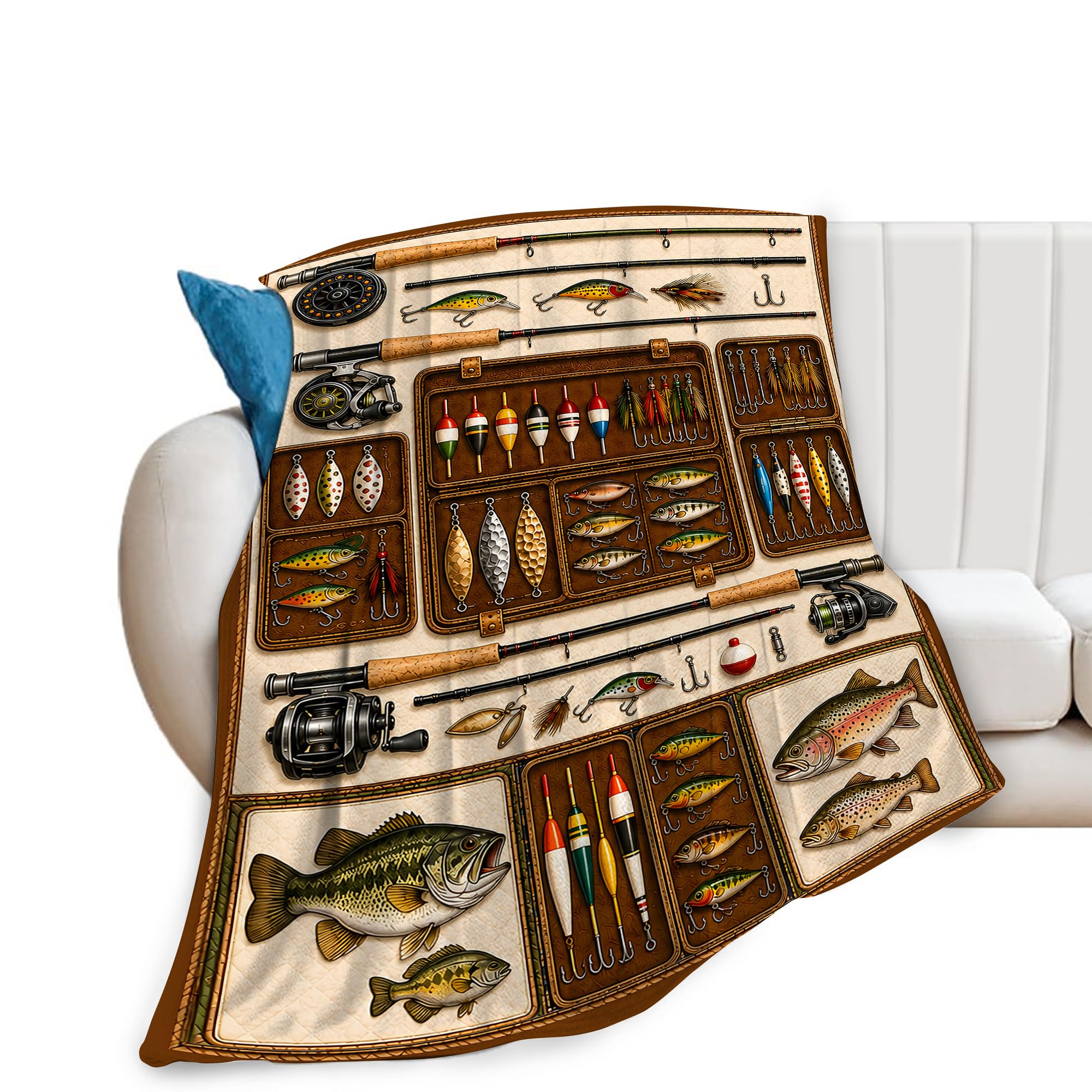 UIAMT Fishing Lures Throw Blanket Bass Trout Angler Gift 40"x50"