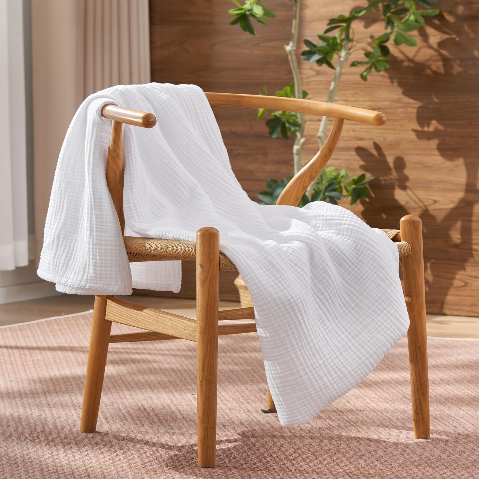 david's home pre-washed 100% cotton muslin blanket queen size, 4-layer soft throw for bed couch, breathable & lightweight blankets for adults hot sleepers, room decor, luxury gift, white, 90 * 90"