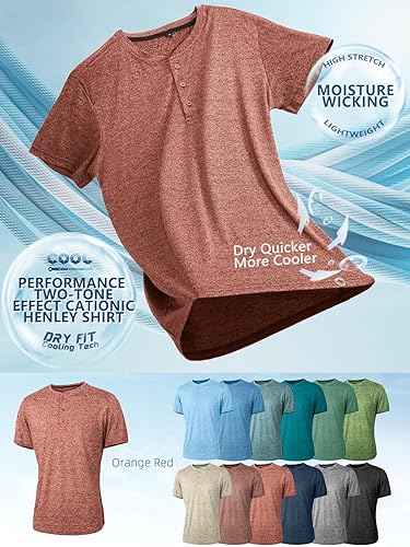 Miniatura 4 de Camiseta Henley para hombre, ajuste seco, 3 botones, ajustada, de secado rápido, para gimnasio, manga corta, ligera, casual, camiseta básica