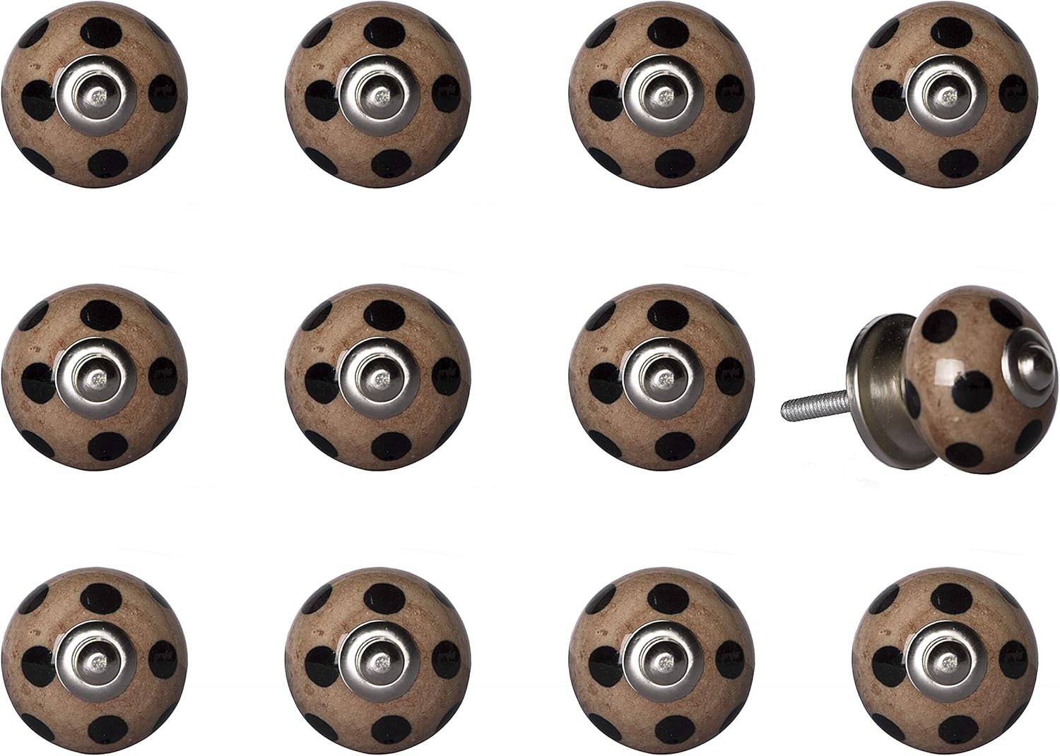 Set of 12, Hand-Painted 1 to 1-1/2 inch Dia. Ceramic Door Knobs, Easy Installation for Doors, Drawers and Cabinets