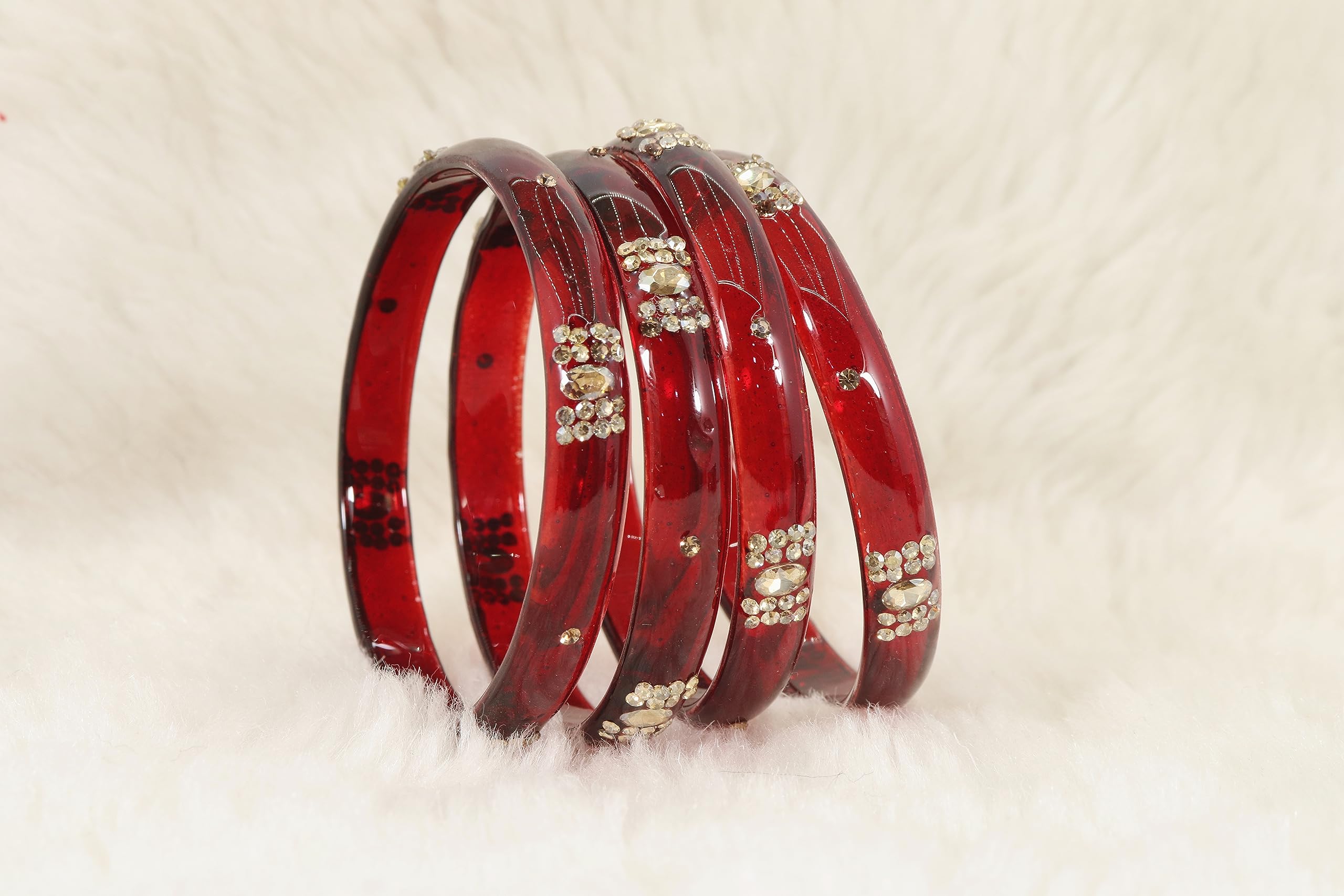 Zircon Studded Bangles Bracelet Set with Kada Bangles (Pack of 4)