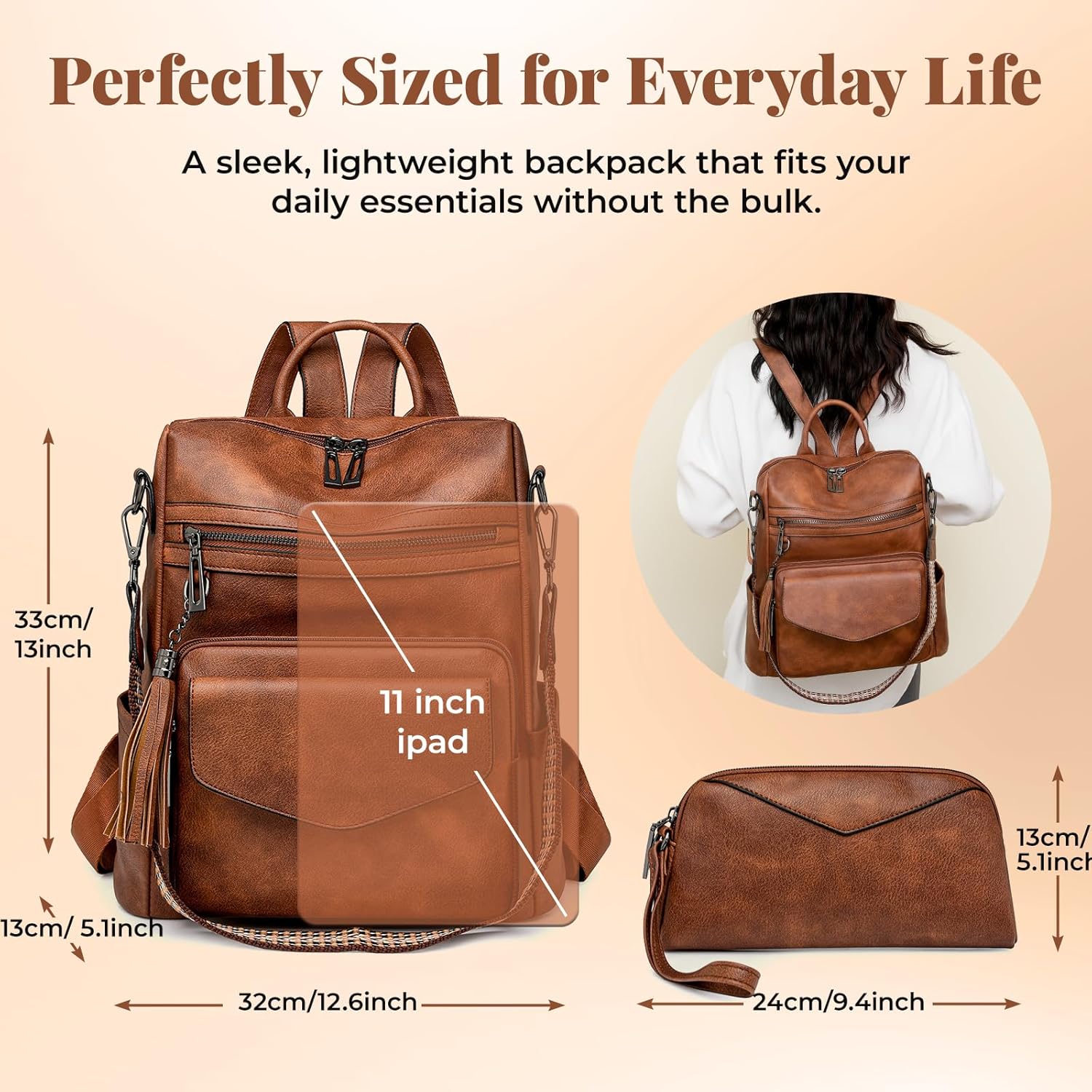 PU Leather Backpack Purse for Women | Anti-theft Ladies Shoulder Bag Handbag Suitable for Work, Travel, and Daily Use (Brown) - Image 3