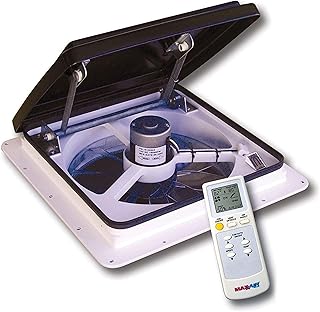 MAXXAIR Maxxfan Plus High Powered 10-Speed RV Intake and Exhaust Fan - Manual or Remote Control Electric Opening, Easy Ceiling Controls, Rain Sensor with Automatic Lid Closure, Smoke (00-04500K)