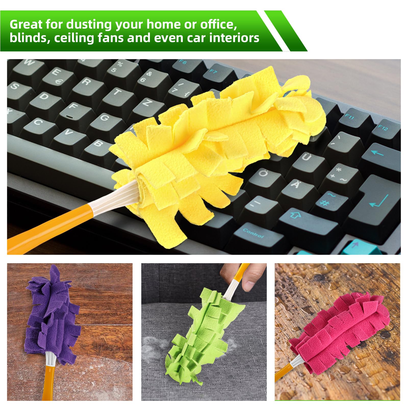 Recambio de plumero compatible con mango extendido Swiffer Duster – Recambios reutilizables resistentes 360 para mango de plumero Swiffer y kit de inicio de mango súper extensor, paquete de 6