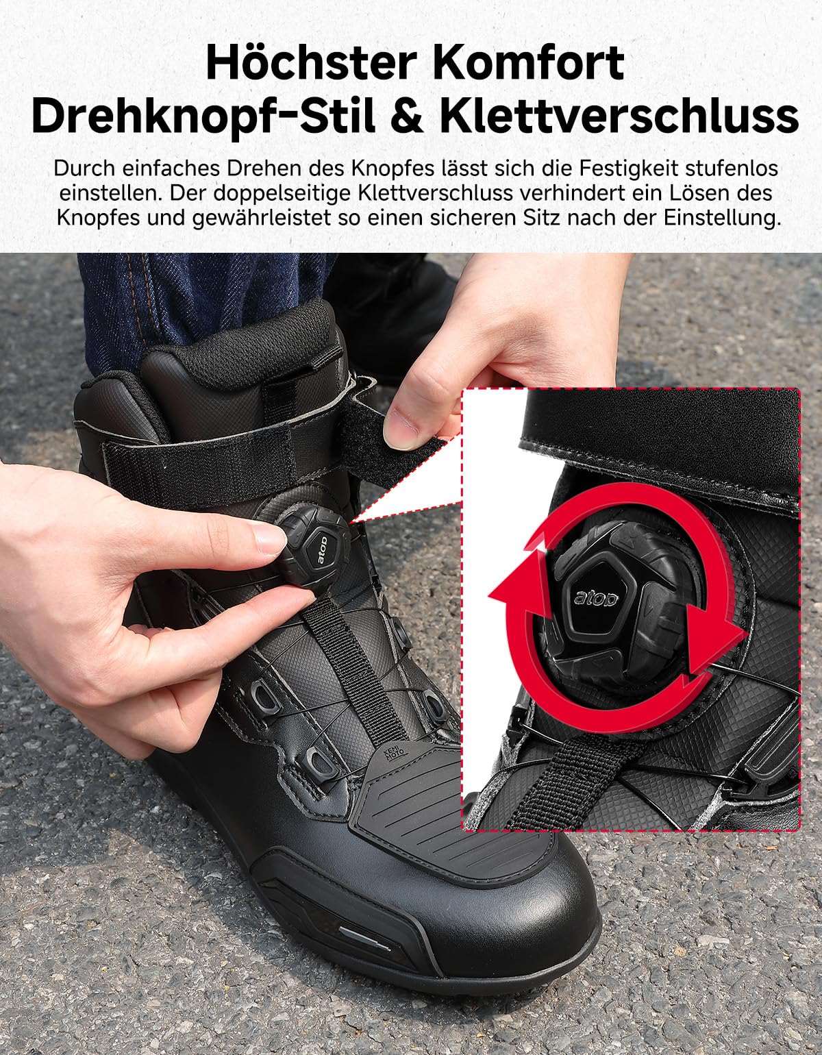 KEMIMOTO Botas de Moto Hombre Impermeables, Zapatillas Moto con Cierre Rápido Giratorio, Fácil de Poner y Quitar, Calzado Motociclista Antideslizante
