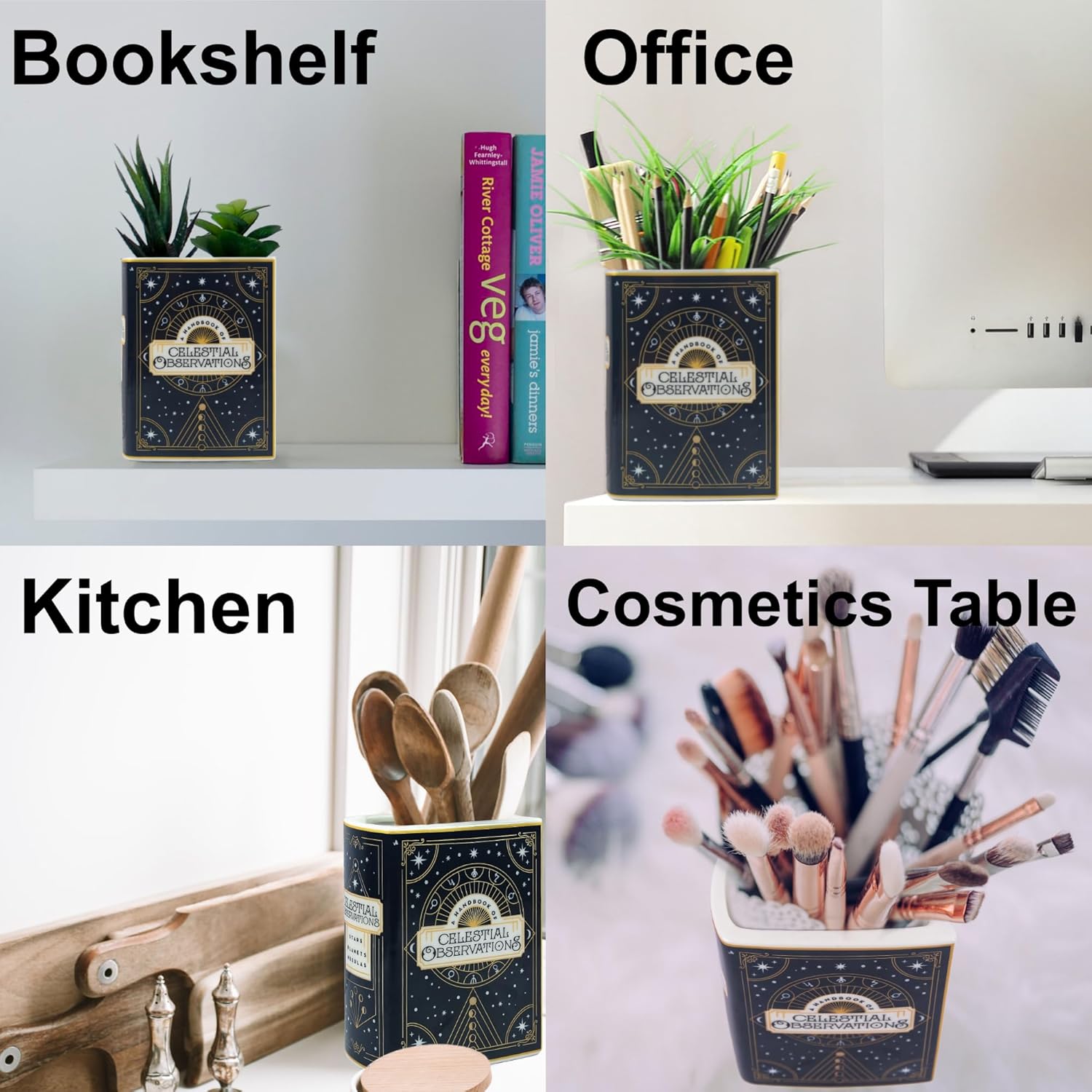 Ceramic Book Vase for Flowers, Small Book Flower Vase, Book Shaped Vase for Flowers, Modern Decorative Vase for Home, Office, Bookshelf Decor -A Handbook of Celestial Observations - Image 4