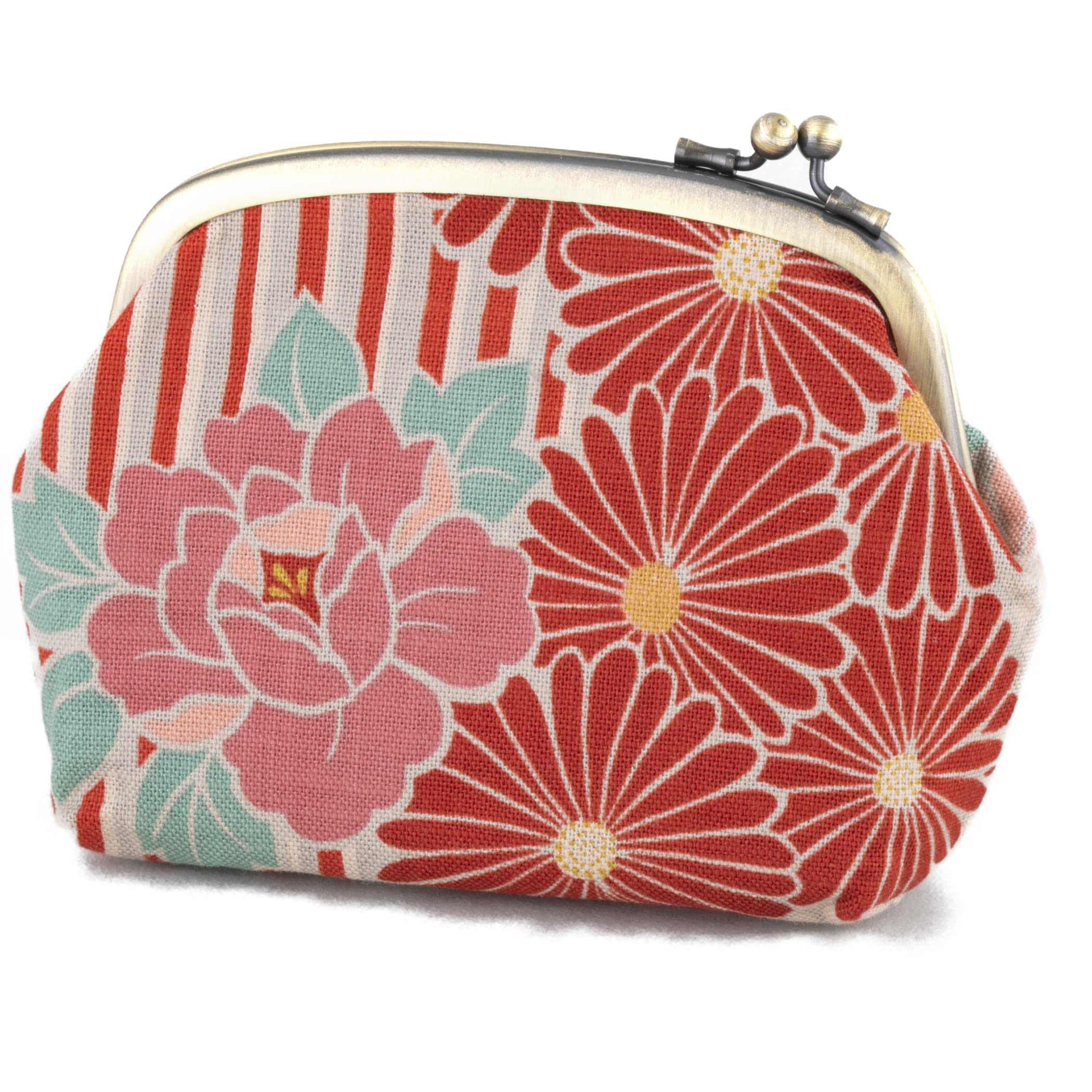 Noren Japanese Cotton Clasp Purse Retro Floral Coin Pouch 6.3x4.7in Japan