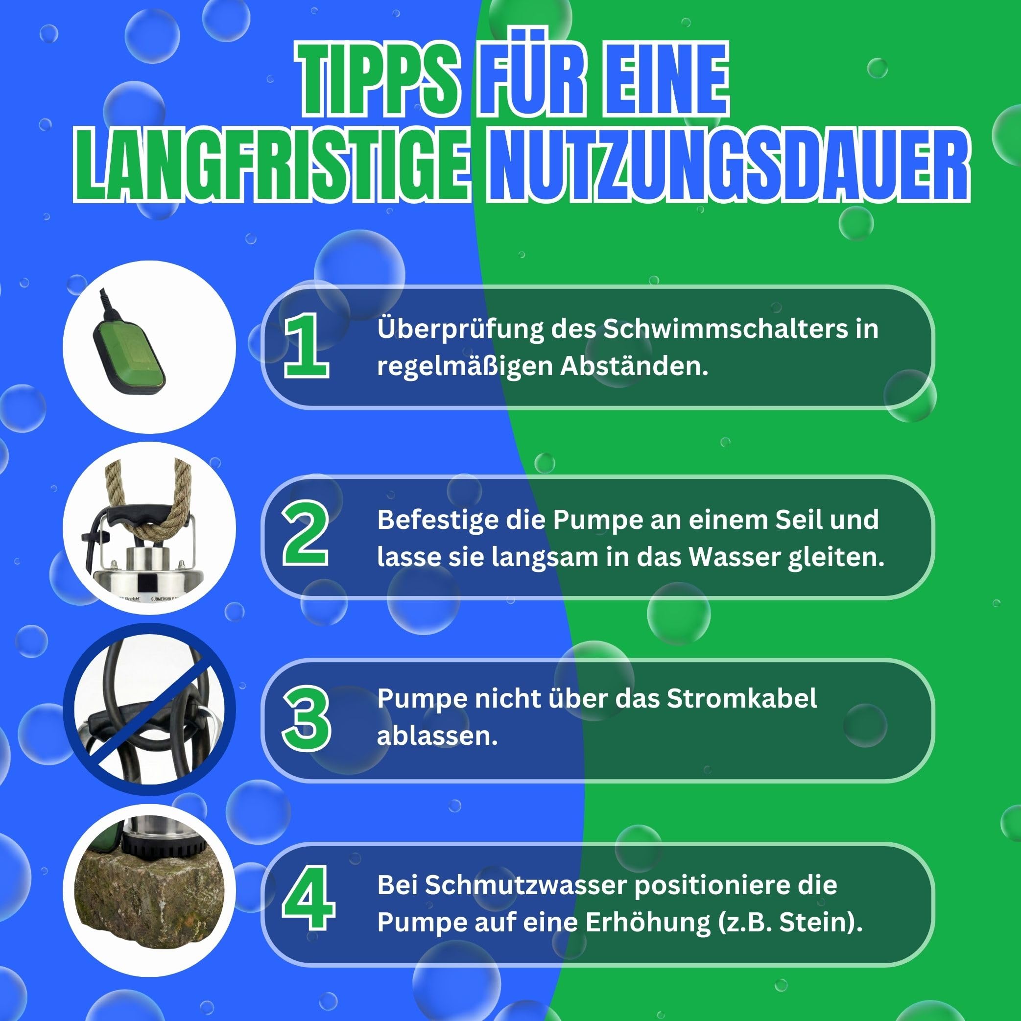 Flachsaugende Edelstahl Tauchpumpe 900 Watt Schmutzwasser geeignet Fördermenge und Hubhöhe 12500l/h 9 Meter mit Schwimmschalter und Dauerbertieb funktion