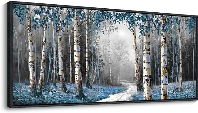HKDGOKA Large Landscape Wall Art, Gray Blue Birch Tree Abstract Canvas P...
