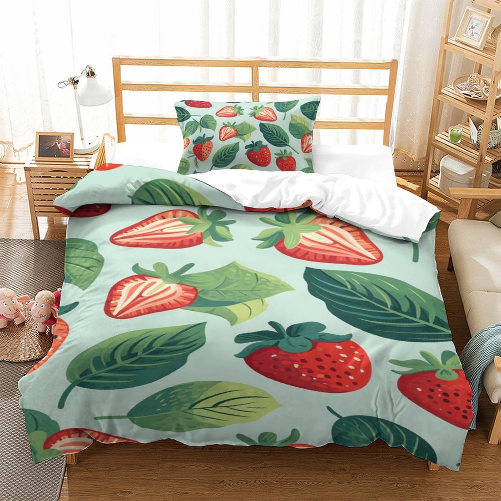 Parure de lit microfibre fraise 3D anti-froissage lit simple