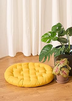 Premium Cotton Floor Seating Cushion | Luxurious Comfort & Microfiber Fill 60X60 CM Large Size for Meditation | Floor Cushions | Pooja | Living Room | Pets | Outdoor Mustard (Pack of 1)