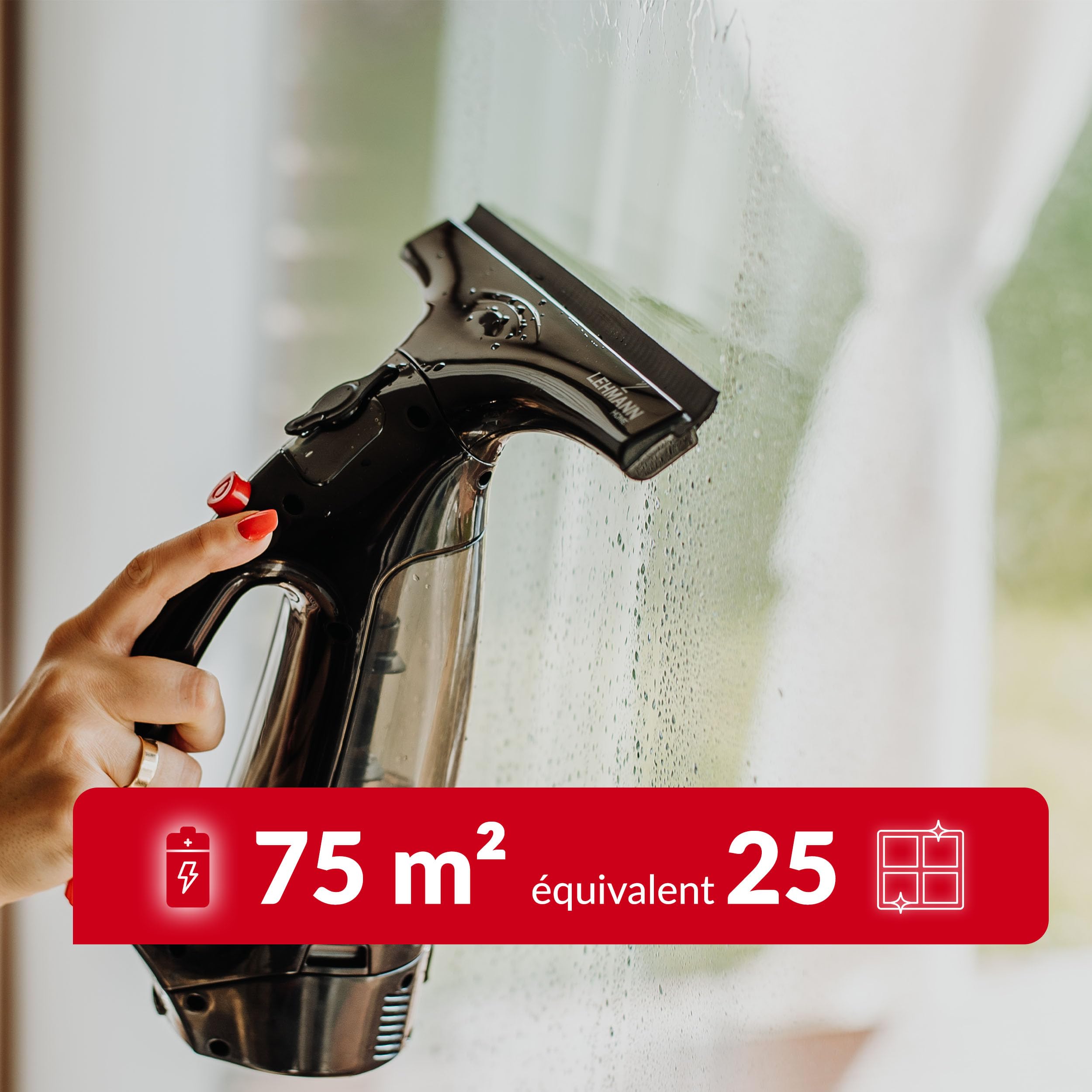 Lehmann Nettoyeur de Vitres sans Fil avec Raclette Supplémentaire, Aspirateur de Fenêtre 25 cm, Lave Vitre Électrique avec Pulvérisateur, Lance Télescopique & Microfibre