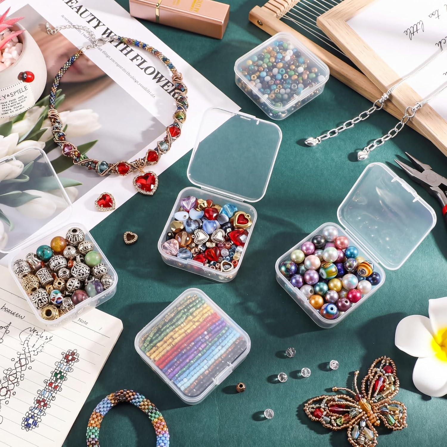 Jetec Mini Plastic Clear Beads Storage Containers Box for Collecting Small Items, Beads, Jewelry, Business Cards, Game Pieces, Crafts(6 Pieces,2.1 x 2.1 x 0.8 Inch)