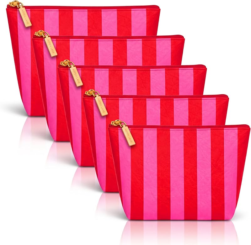 Necessaires de maquiagem Aspen Lane Preppy Stripe Crinkle, pacote com 5