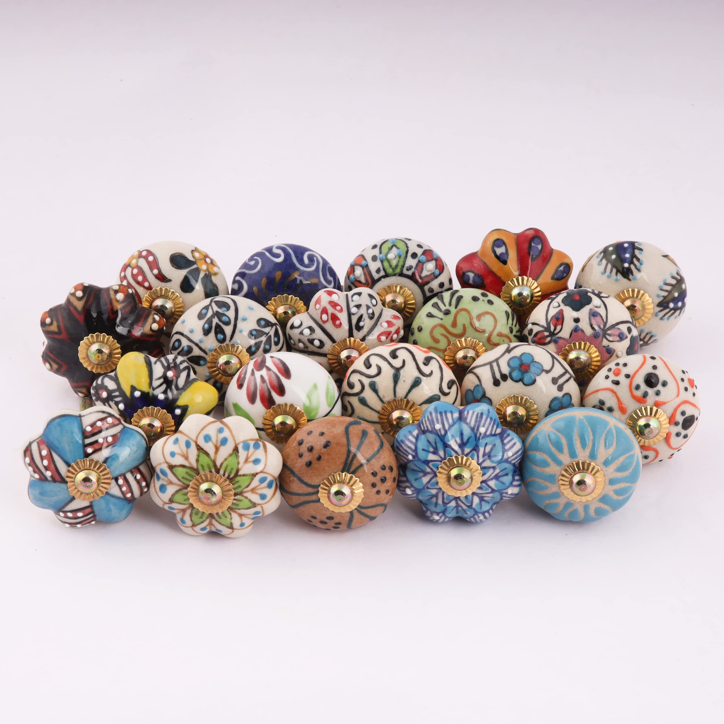 Dresser Drawer Knobs Multicolor Ceramic Cupboard Pulls Hand Painted Furniture Handle Pack of 20