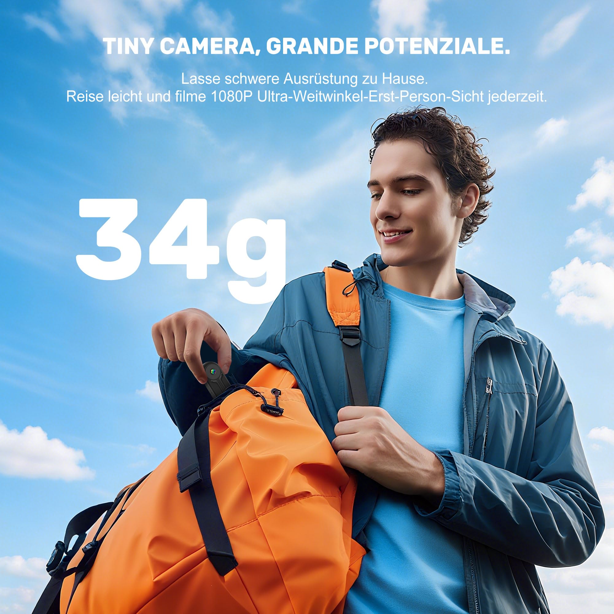 Caméra d'action 1080P 32 Go, Caméra sport portable, Body cam magnétique, POV caméra casque moto