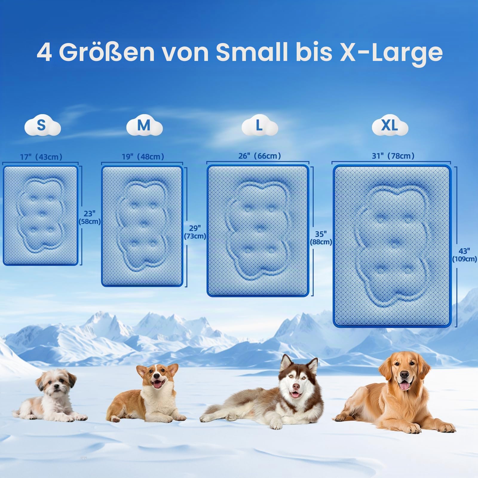 Kühlmatte für Hunde, 88x66cm Kühlmatte Hund Selbstkühlend mit PCM und Thermochromer Technologie für groß Hunde, doppelseitige, Q-Max > 0.5, Verdickt Waschbar ungiftig Kühldecke Hund - Blau