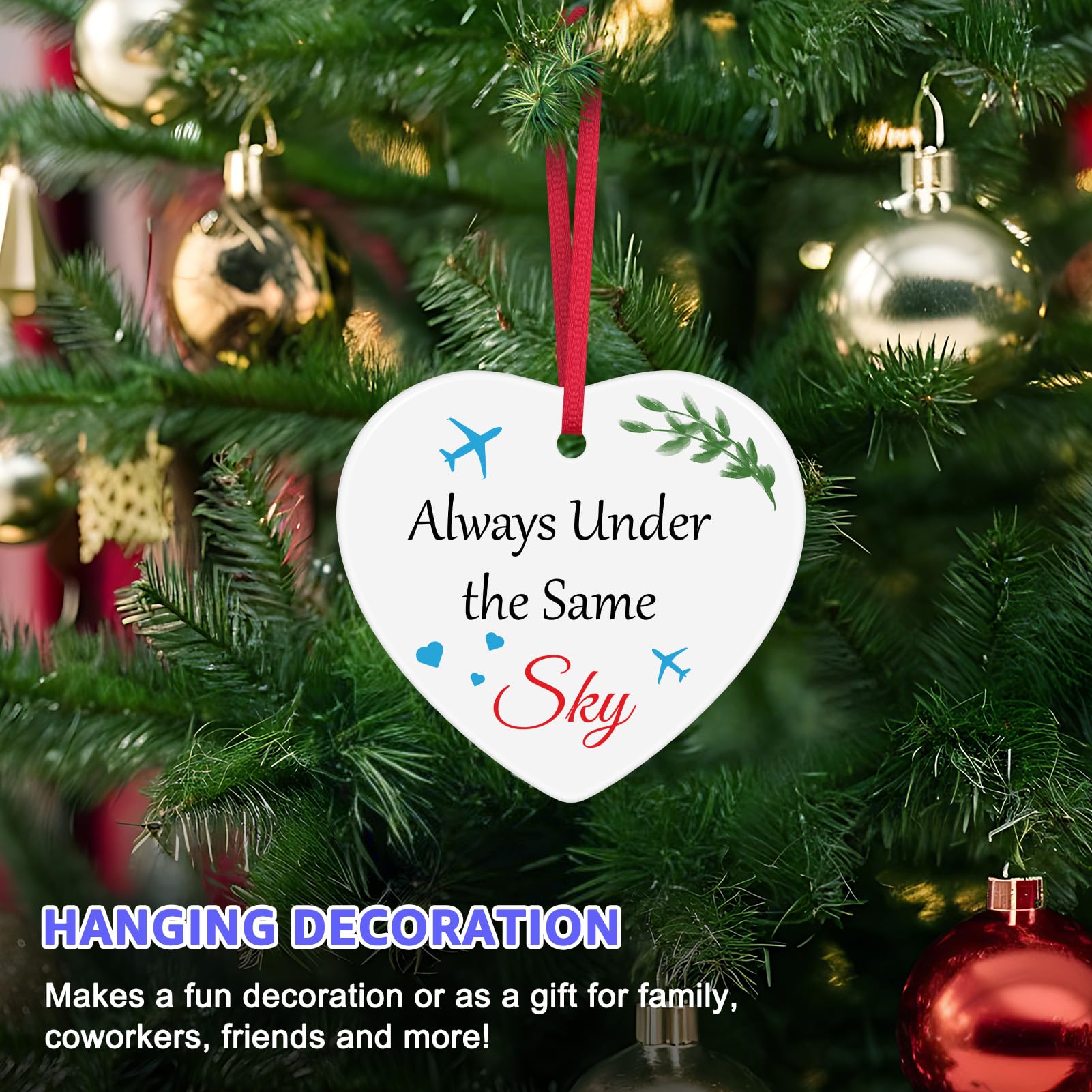 Long Distance Gifts Christmas Ornament Distance Gifts for Best Friends Couple Going Away Gift for Women Men Ceramic Heart Keepsake for Friends Family Farewell Present Always Under the Same Sky - Image 4