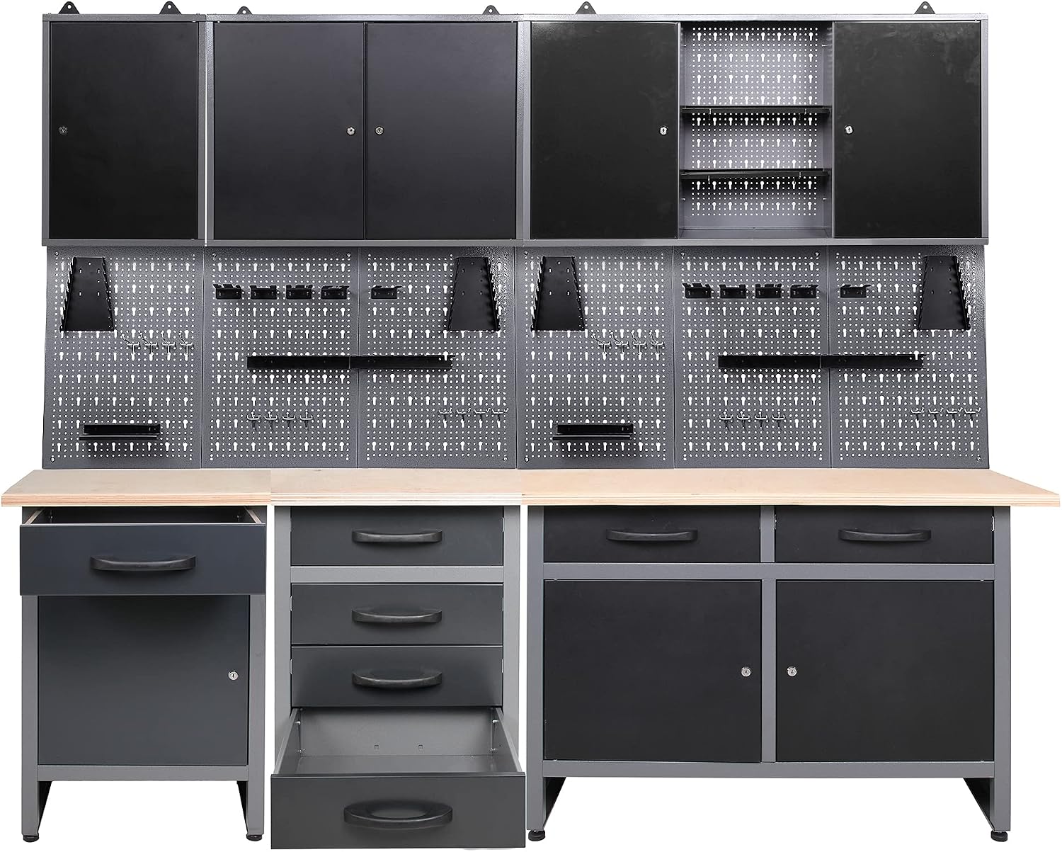 Ondis24 Werkstatteinrichtung 160 Cm – Werkbank (Buchenholz 28 Mm), 2 Schränke (abschließbar), Lochwand Mit Haken-Set & LED-Beleuchtung Werkzeugwand Mit Haken Ondis24 Werkstatteinrichtung 160 Cm – Werkbank (Buchenholz 28 Mm), 2 Schränke (abschließbar), Lochwand Mit Haken-Set & LED-Beleuchtung Werkzeugwand Mit Haken