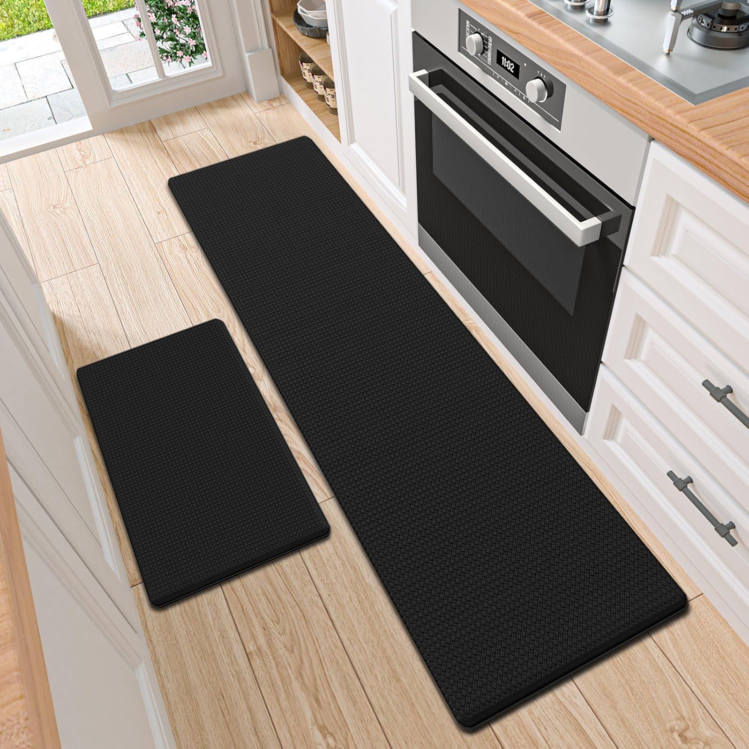 Artnice Kitchen Mats for Floor 2PCS, 0.4inch Stylish Anti Fatigue Mat, Non-Slip Standing Desk Mat, Waterproof Kitchen Rugs Set for Kitchen Floor, Office, Sink, Laundry 17.3"×30"+17.3"×71"