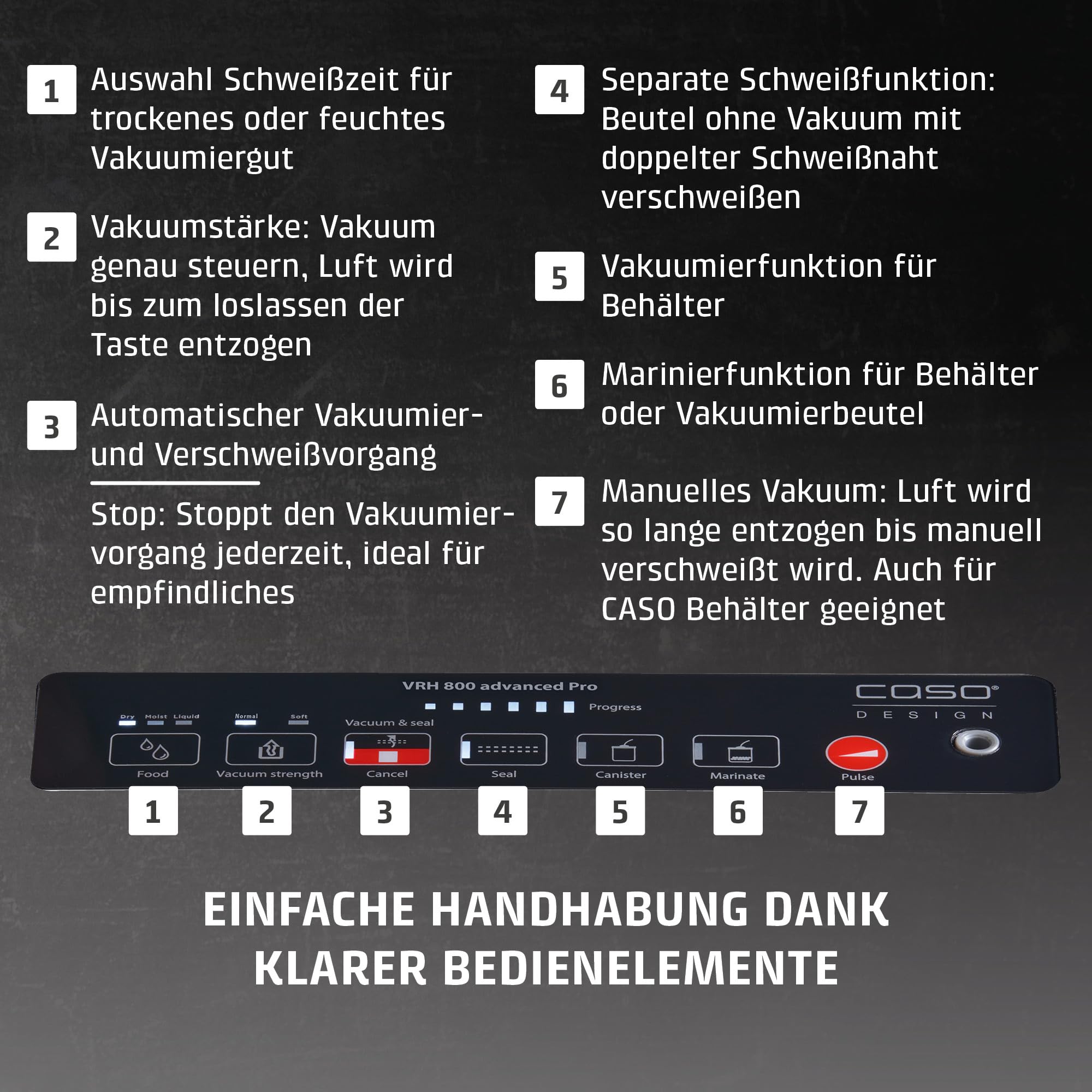 CASO VRH 800 Advanced Pro Vakuumierer, 20 l/min Doppelkolbenpumpe, -0,9 bar, Doppelnaht 30 cm, Edelstahl