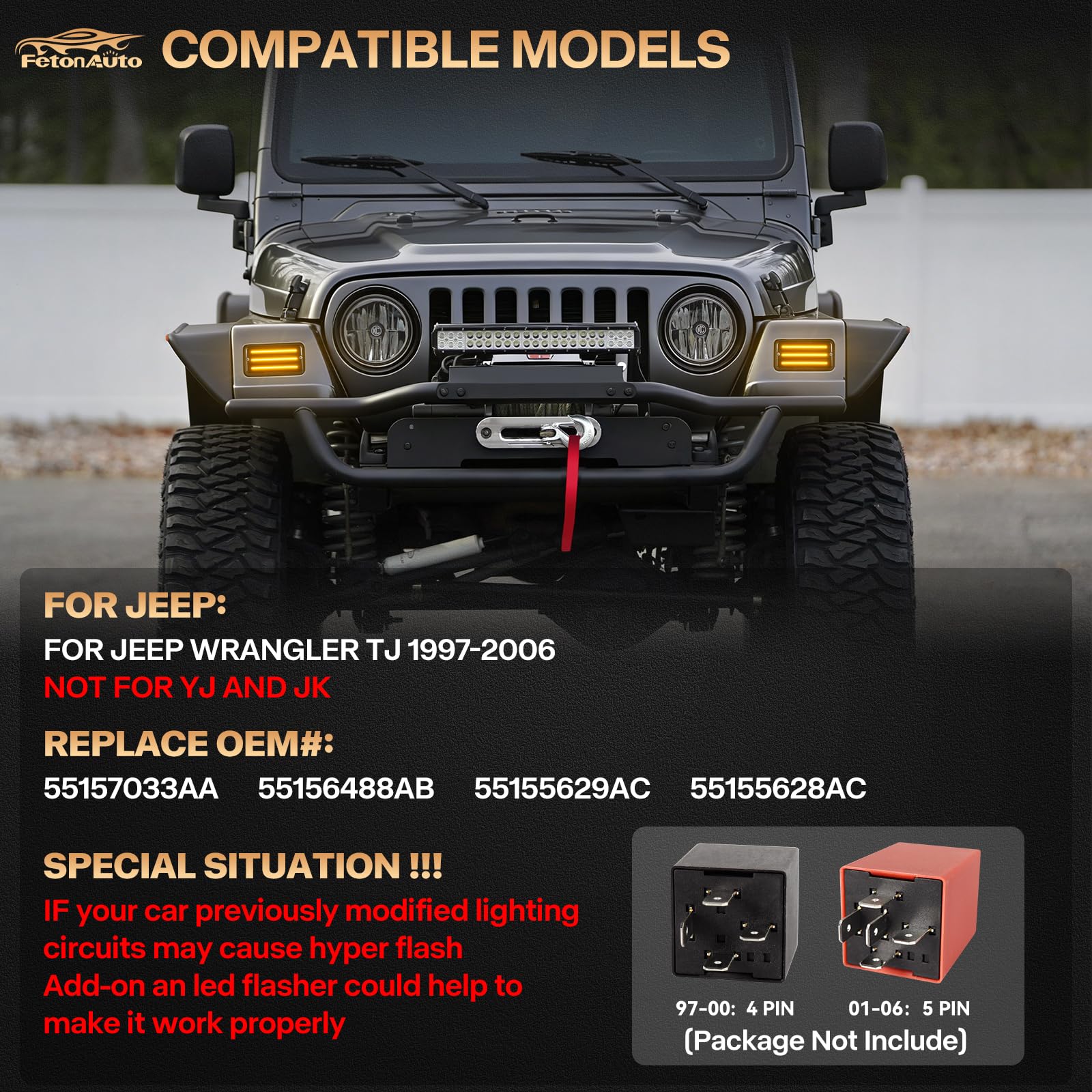 Clignotant Compatible Jeep Wrangler TJ – Prise En Plastique, Uxcell, Neuf