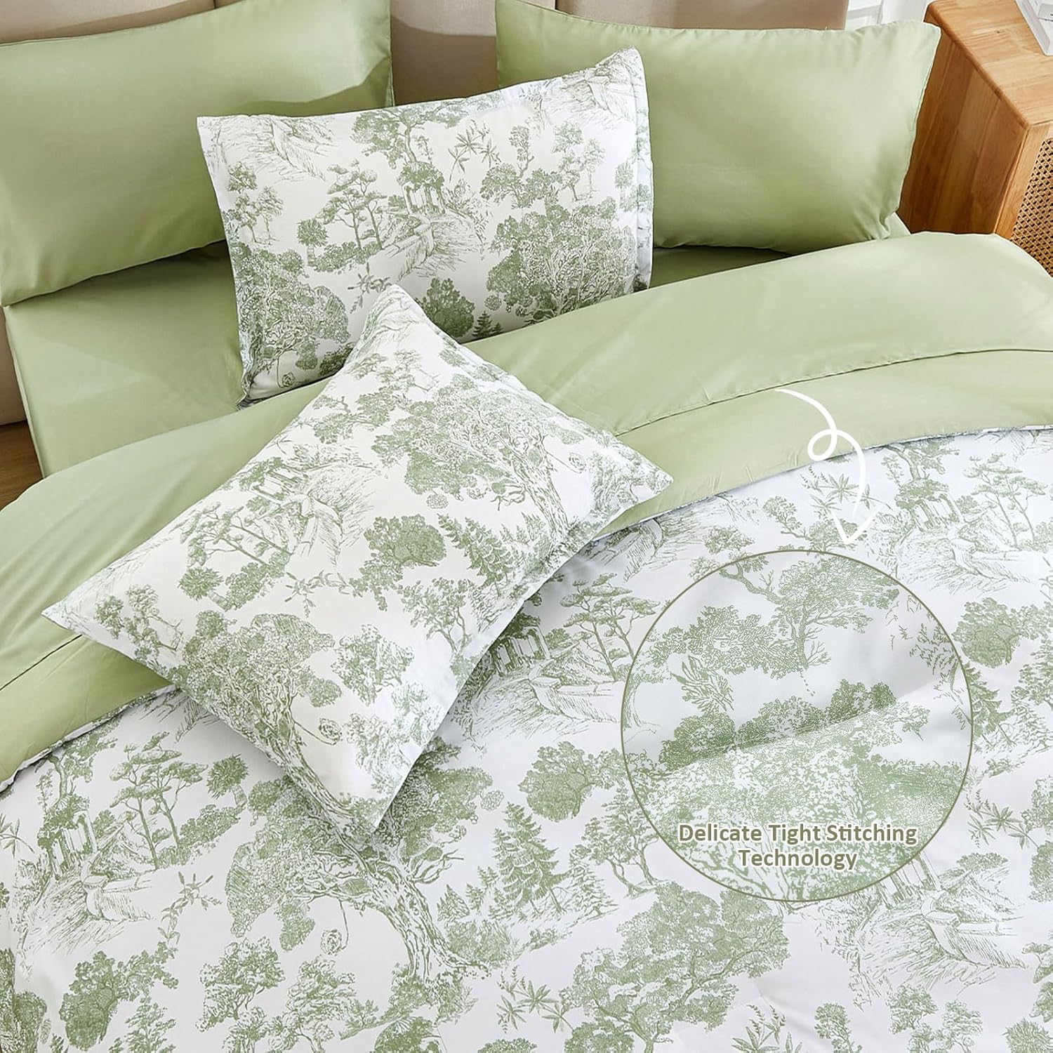 DJY Comforter Set Queen Size, Sage Green 7 Pieces Bed in a Bag Queen Botanical Comforters with Sheets Elegant Plants Print Soft Microfiber Reversible Complete Bedding Sets for All Season - Image 5