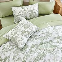 Vista 5 de DJY Comforter Set Queen Size, Sage Green 7 Pieces Bed in a Bag Queen Botanical Comforters with Sheets Elegant Plants Print Soft Microfiber