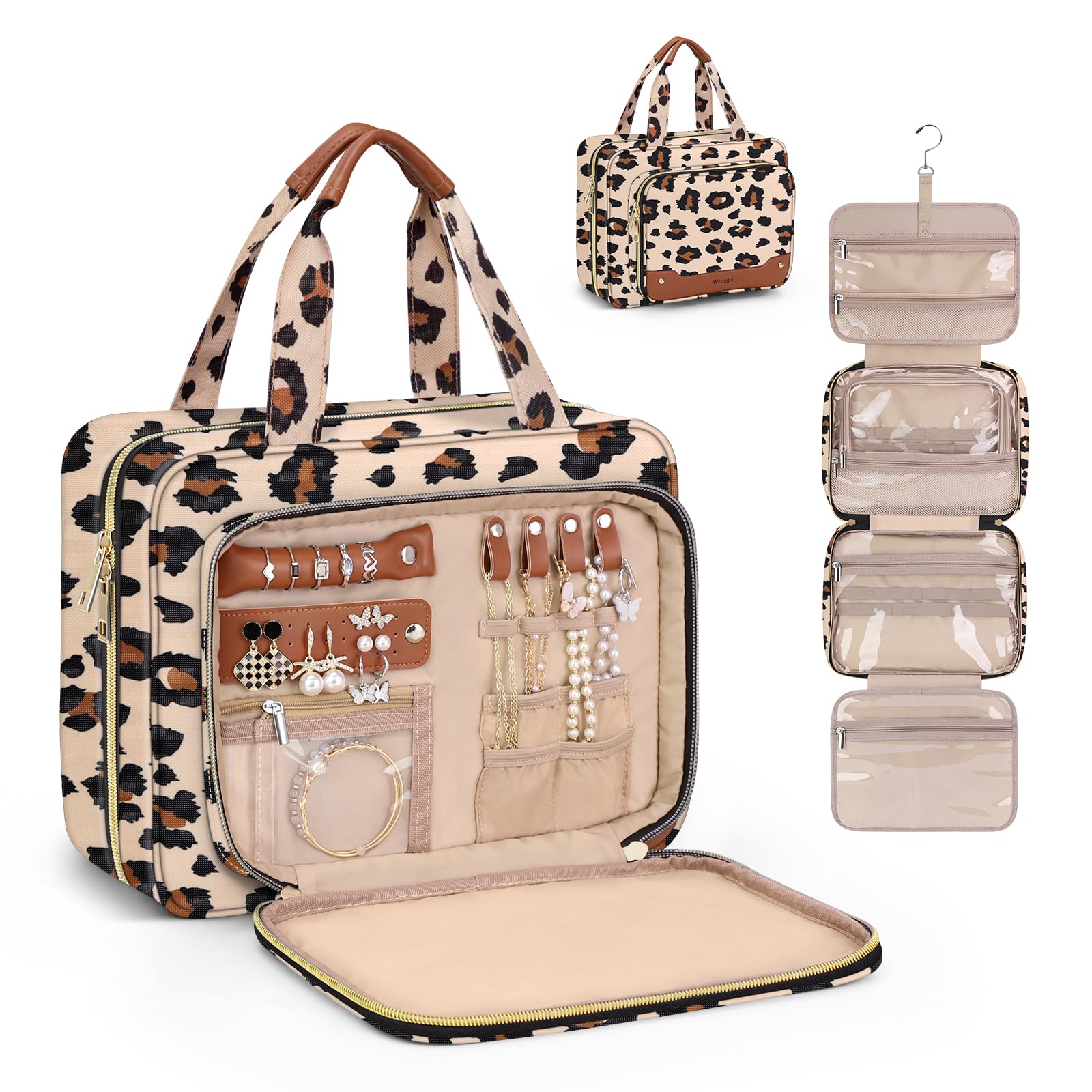 Wedama Neceser para mujer, bolsa de aseo colgante de viaje con compartimento organizador de joyas, bolsa de maquillaje, bolsa de maquillaje impermeable, bolsa de viaje para cosméticos, viajes, camping