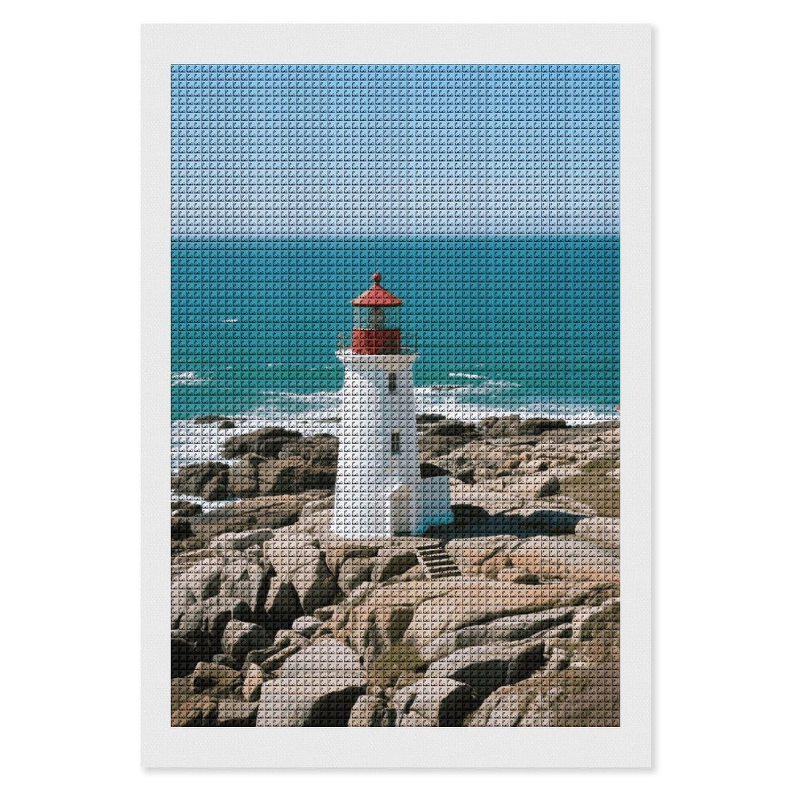 FodPand Lighthouse 5D Diamond Painting Kits for Adults Beginners Full Drill Square Diamond Dots Pictures Gem Art Supplies for Home Wall Room Decoration DIY Craft Set Gift 8x12