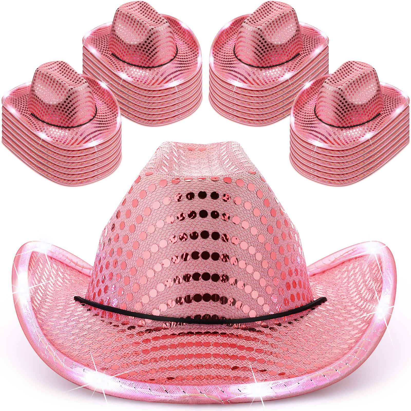 Tisancy LED Lights Cowboy Cowgirl Hat Flashing LED Lights Cowgirl Hat for Wedding Western Bachelorette Party
