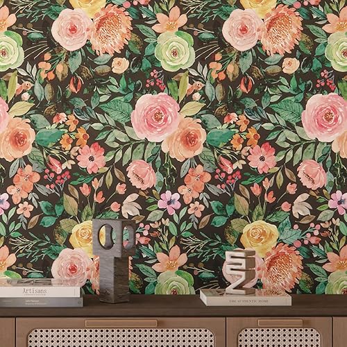 Papel tapiz de vinilo autoadhesivo con hojas de otoño bohemias, color negro, blanco, autoadhesivo, extraíble, retro, decoración de pared, sala de