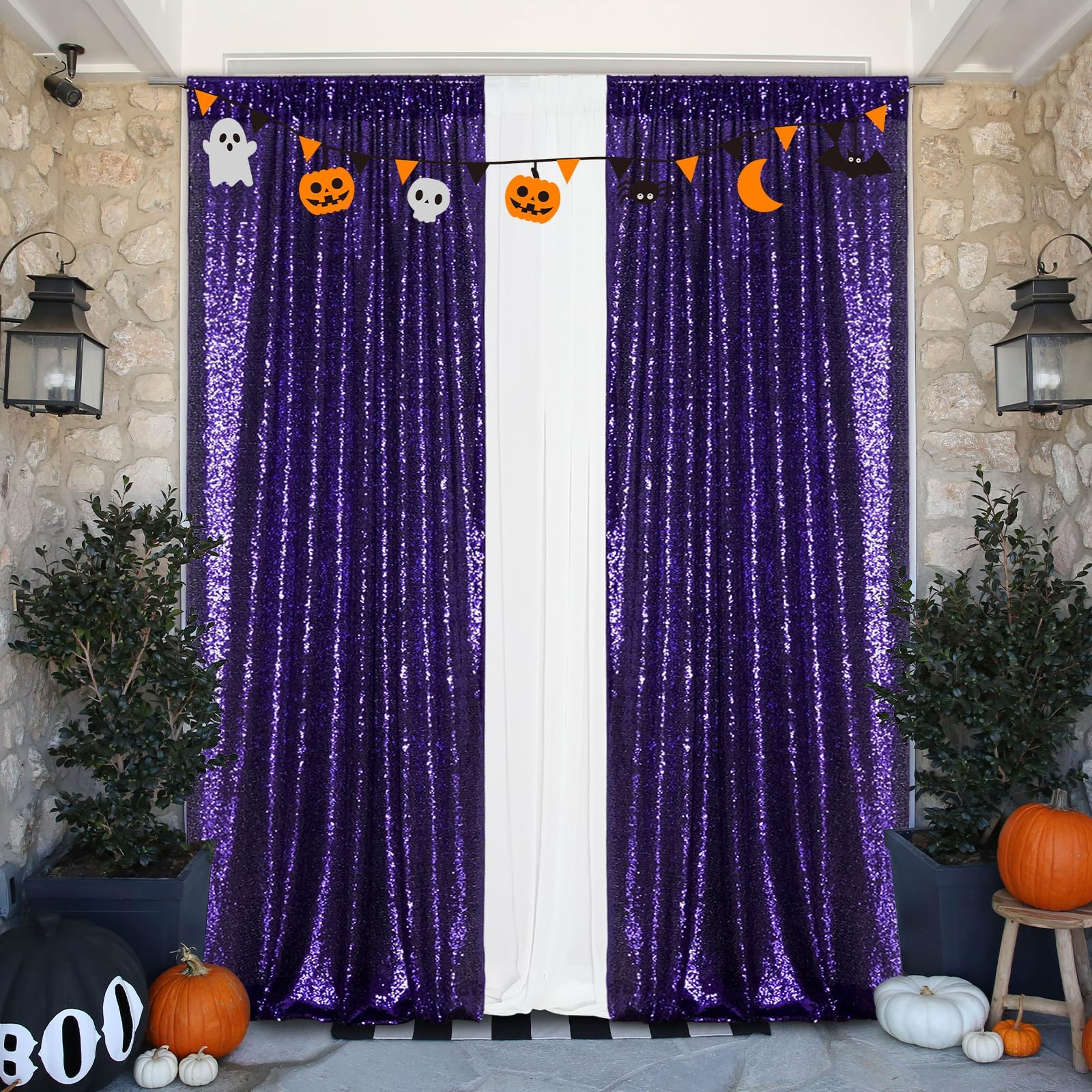2Pieces Sequin Backdrop 2ftx8ft(60x243cm) Shiny Seamless Photo Booth Curtain for Party Wedding Decoration Photo Background, Iridescent — view 113